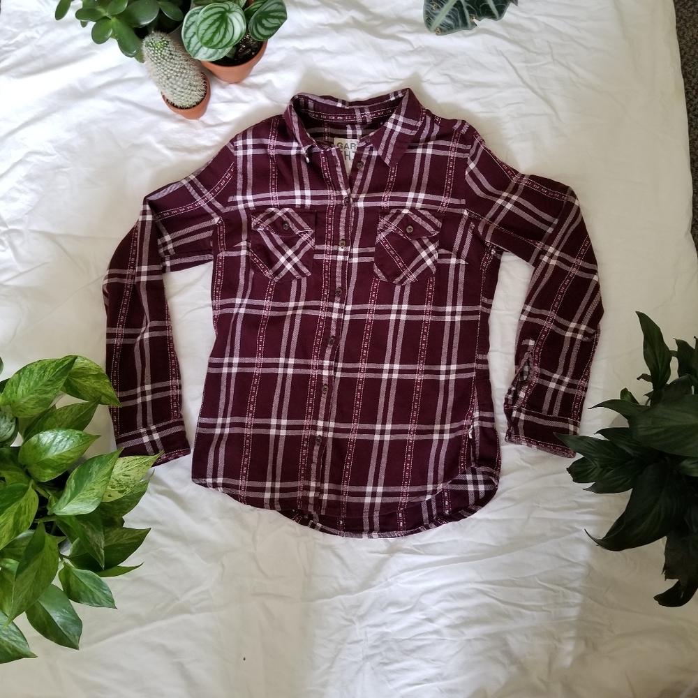 Burgundy plaid flannel from Garage